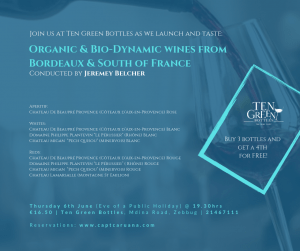 Read more about the article 6th June Organic & Bio- Dynamic wines- Bordeaux and South of France