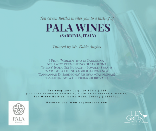 Pala wines 18th July ten green bottles
