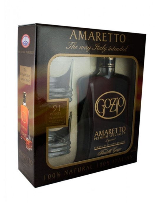 amaretto gozio glasses gift pack 70cl