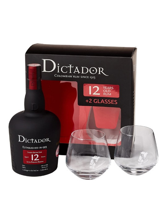 dictador rum 12 yo 70cl glass gift pack