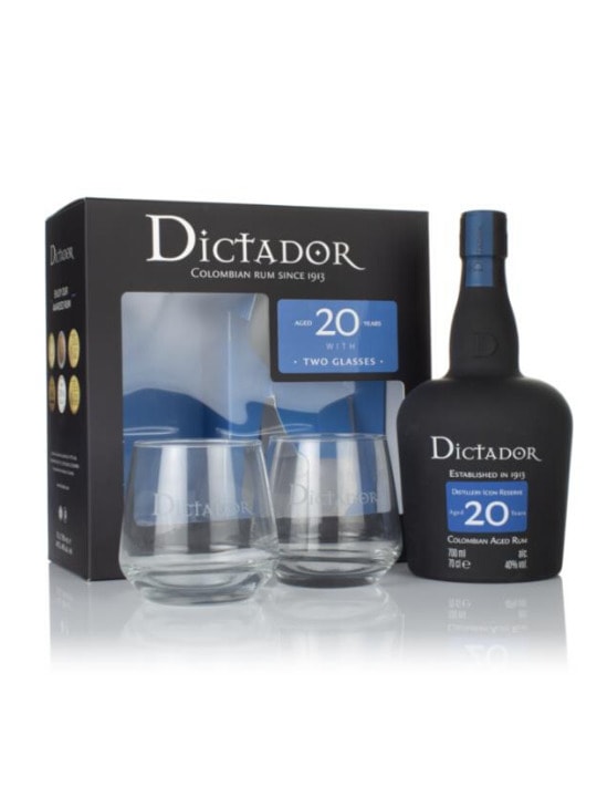 dictador rum 20 yo 70cl glass gift pack