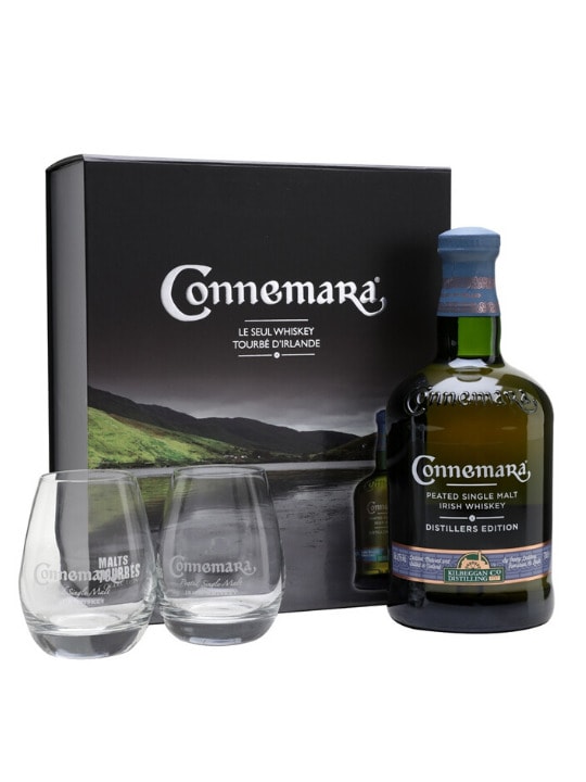 coonemara peated age malt whiskey 70cl glasses